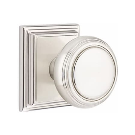 Emtek Norwich Knob 2-3/8 in Backset Passage w/Wilshire Rose for 1-1/4 in to 2 in Door Satin Nickel Finish 8161NWUS15